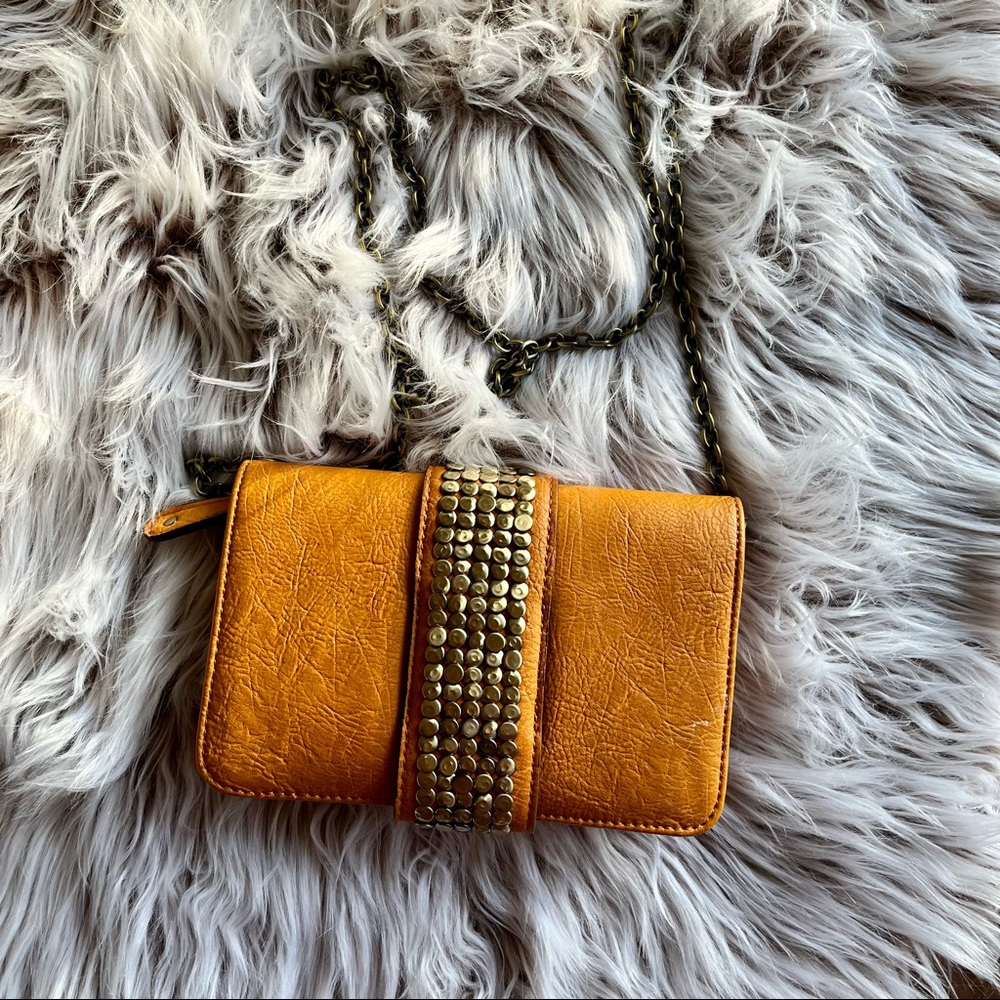 STREETLEVEL-Mustard Yellow Evening Bag Clutch with gold-tone/brass like studs